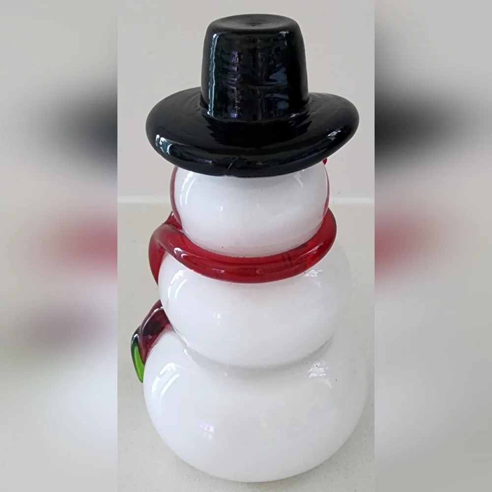 Vintage Blown Art Glass Snowman Red Green Scarf Top Hat‎ Christmas Figurine 4